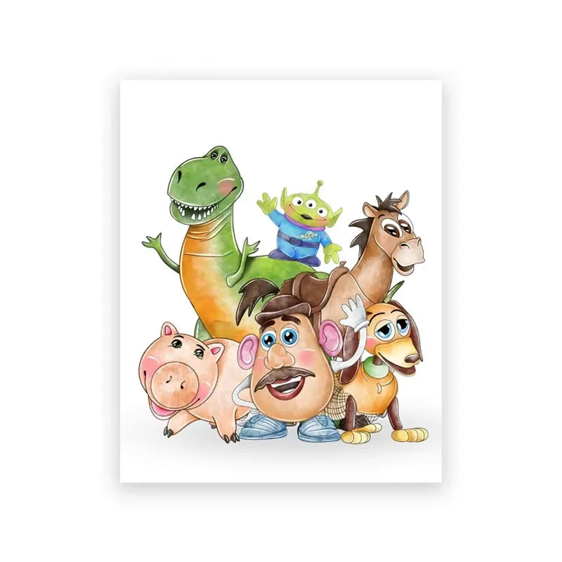 Rex Alien Specki Poster – Aquarellgruppe mit Charlie Naseweis und Zickzack
