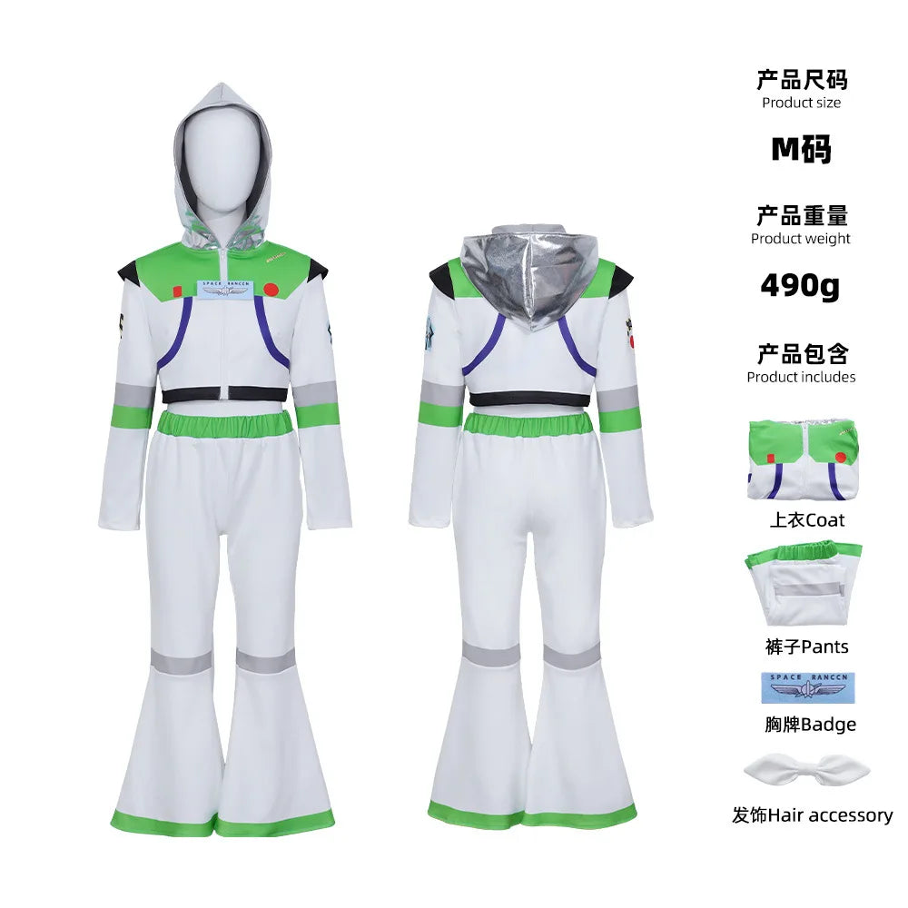 Buzz Lightyear Costume - Grey Hooded Jumpsuit Space Ranger Flared Pants