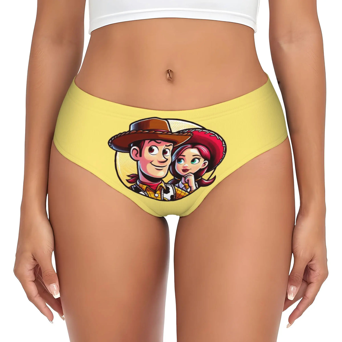 Woody und Jessie Panties – Gelber Hintergrund Porträtmedaillon (atmungsaktiver Stoff)