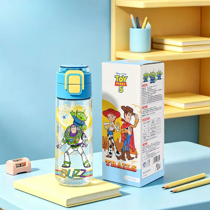 Buzz Lightyear Wasserflasche – Toy Story Anti-Leckflasche mit Strohhalm 550ml (Alien im Hintergrund)