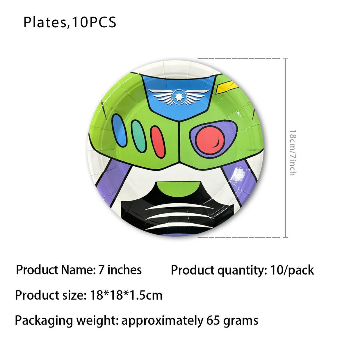 Buzz Lightyear Plate - Torso Jumpsuit Green 7 Inch 10pcs