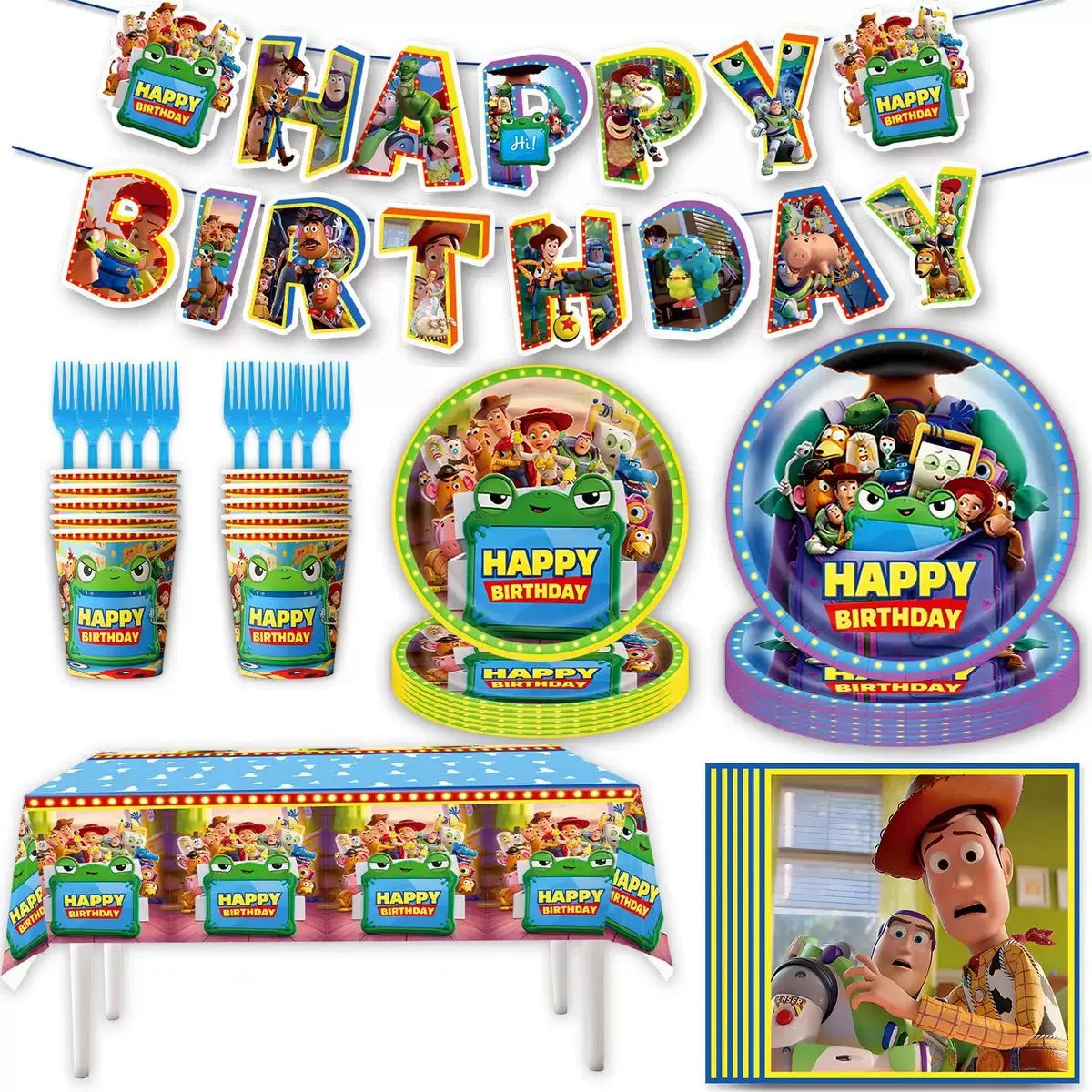 Kit de Decoración de Cumpleaños - 62 Piezas Multi-Personajes Lilypad Happy Birthday