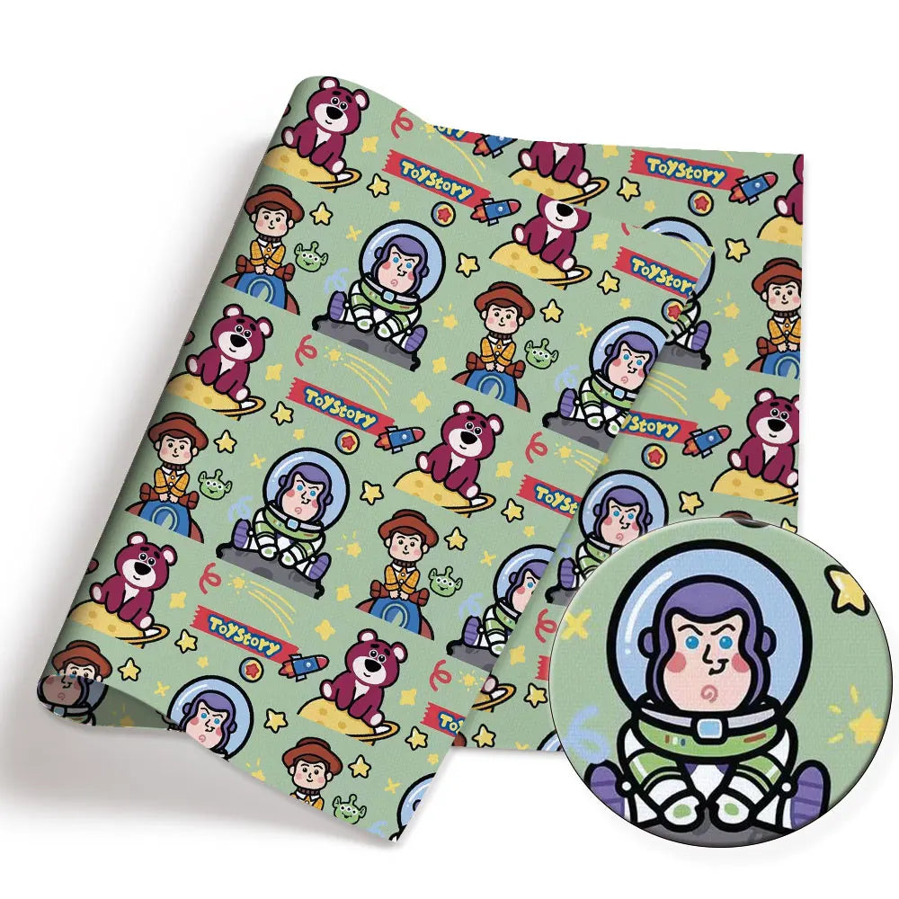 Toy Story Stof - Patchwork Volledige Streep Maan Thema, Groene achtergrond 140x50cm