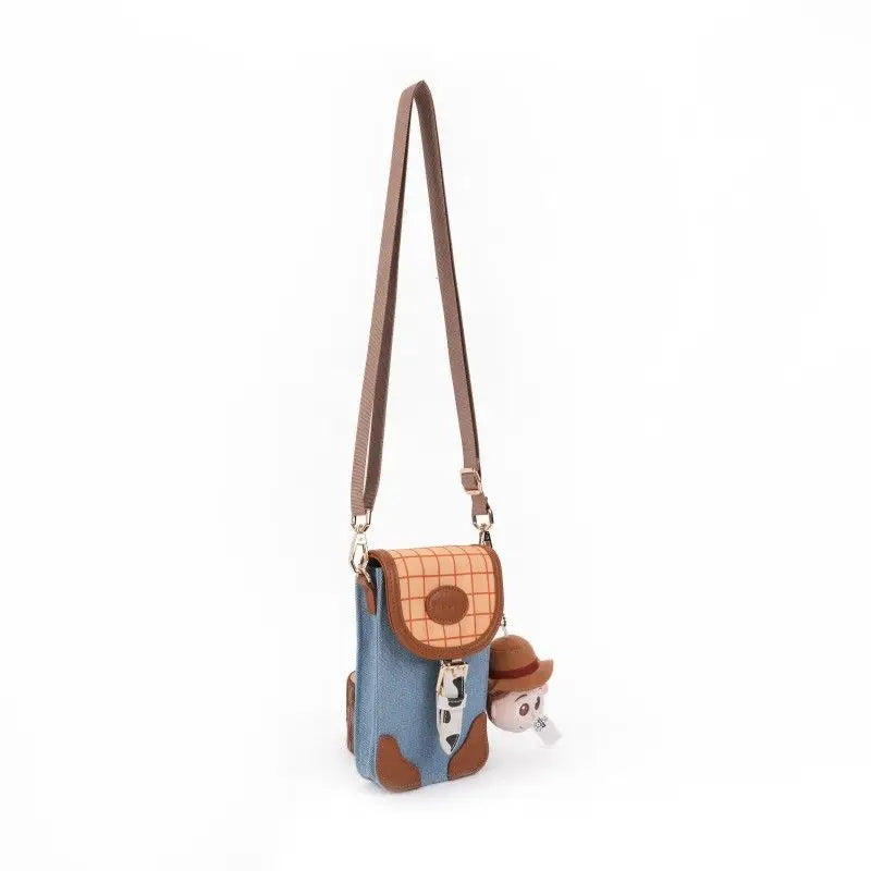 Woody Crossbody Bag - Denim Canvas with Plush Head Pendant