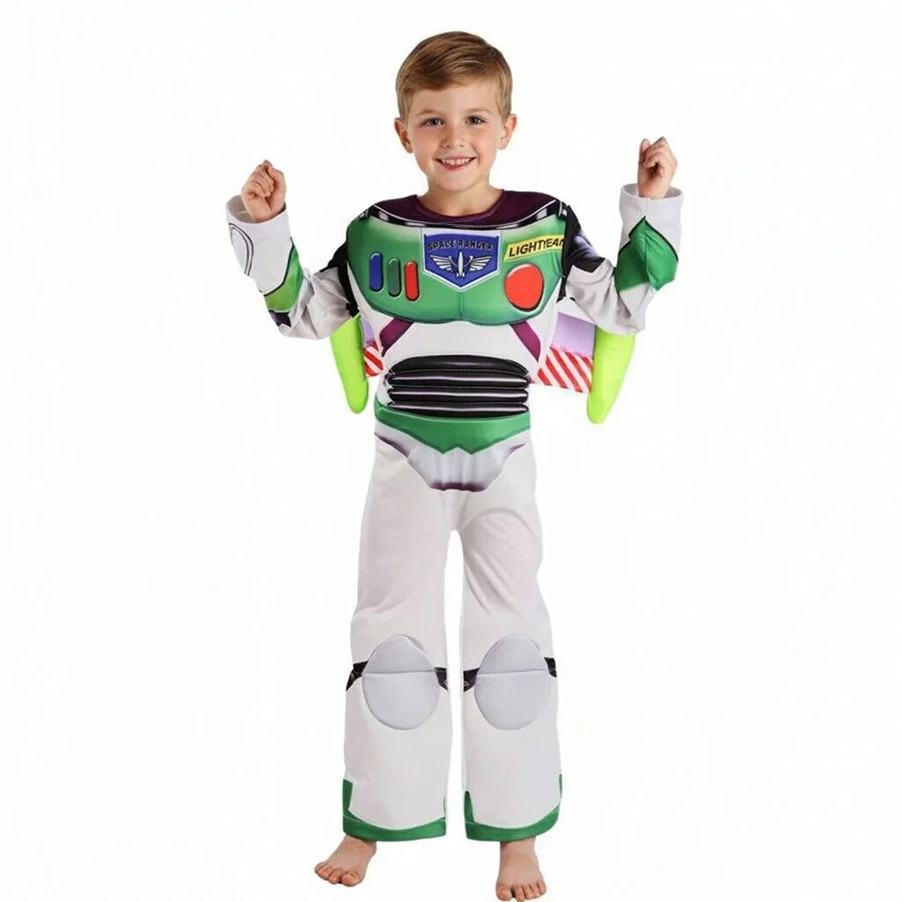 Costume Buzz Lightyear - Completo 3 Pezzi Tuta Maschera Viola Ali Bambino