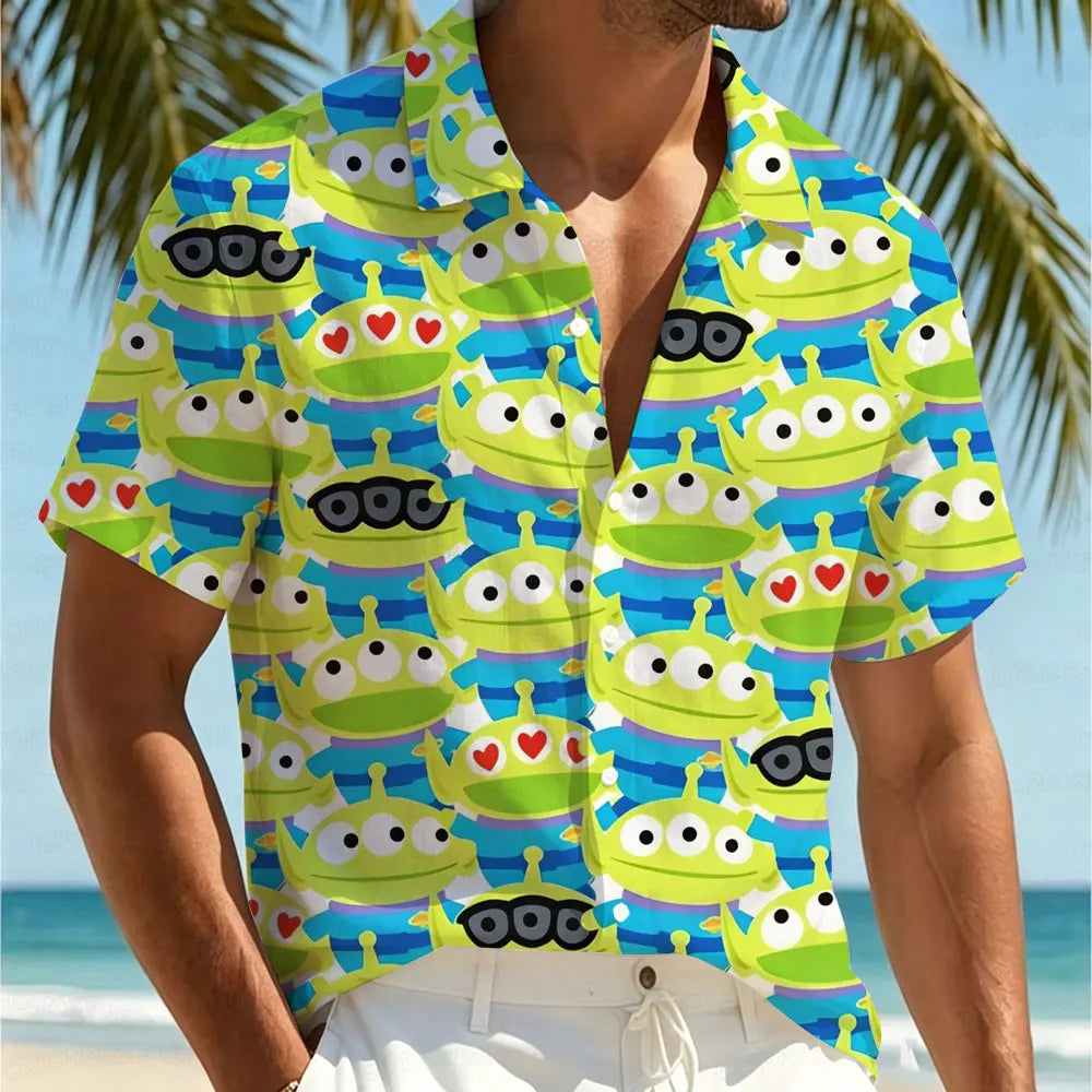 Alien-Shirt – Mehrfarbige Streifen mit Herzen und Brille
