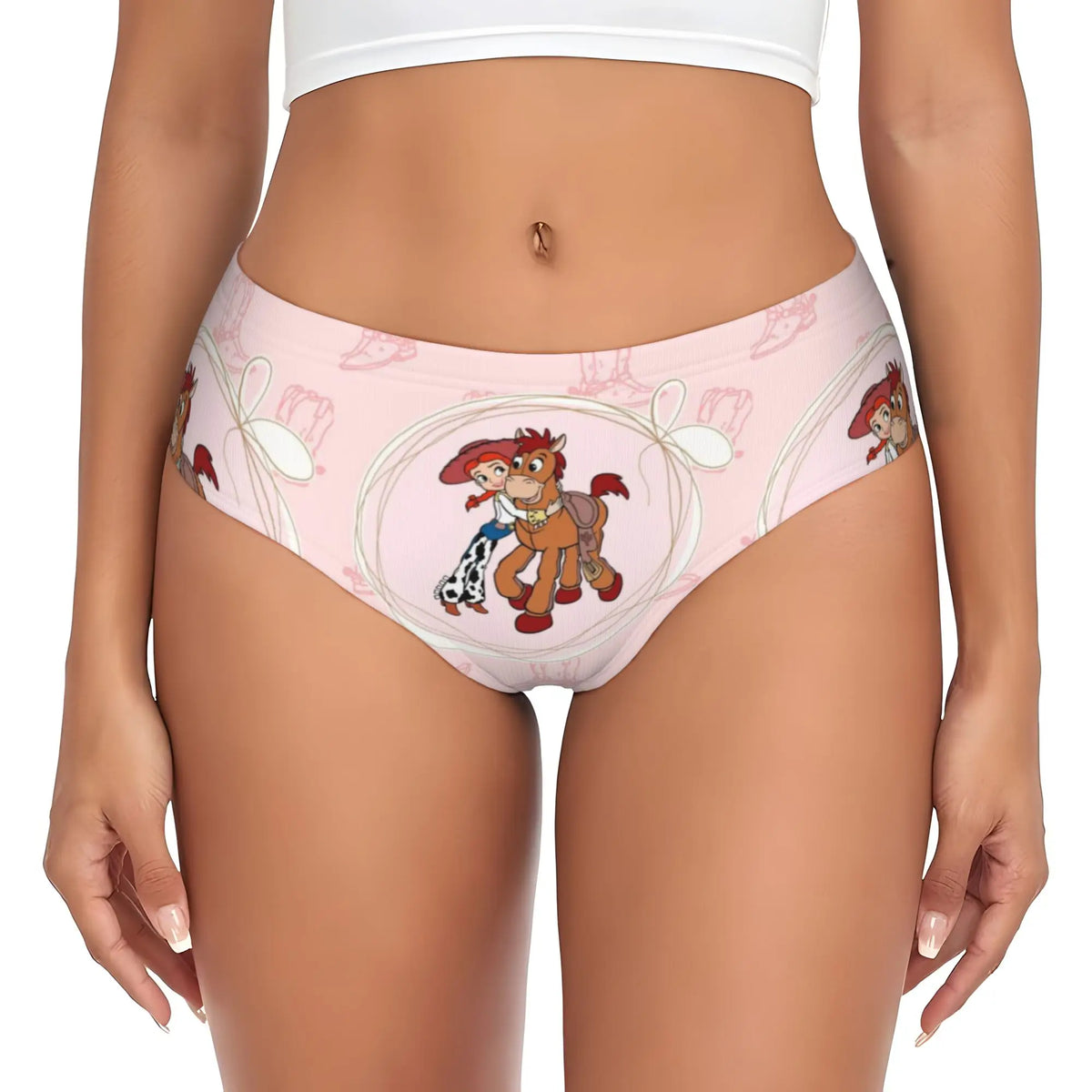 Culotte Jessie et Pile-Poil - Médaillon Portrait Fond Rose Pâle Motif Bottes (Tissu Stretch)