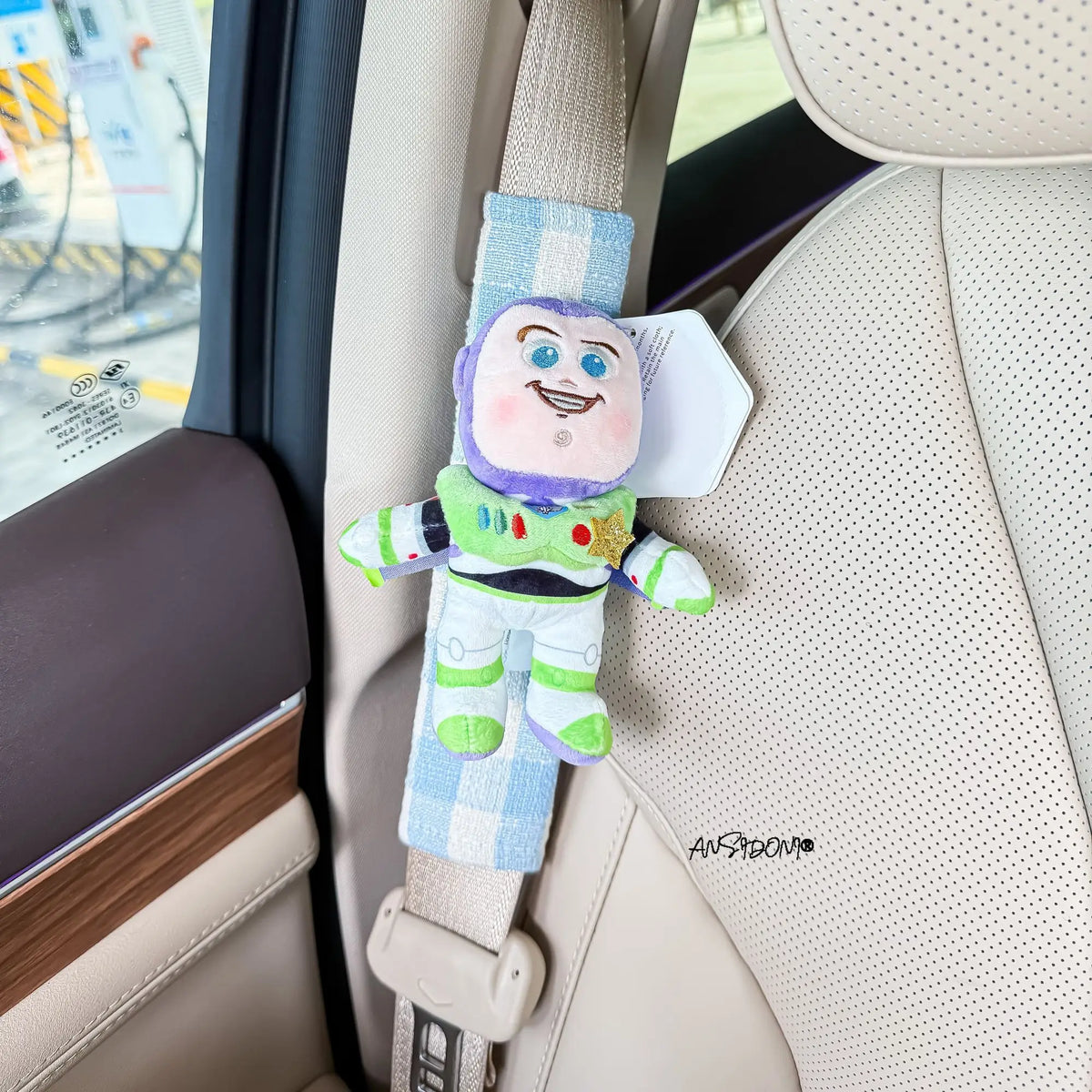 Buzz Lightyear Sicherheitsgurtabdeckung – Hellblauer Karo-Plüsch