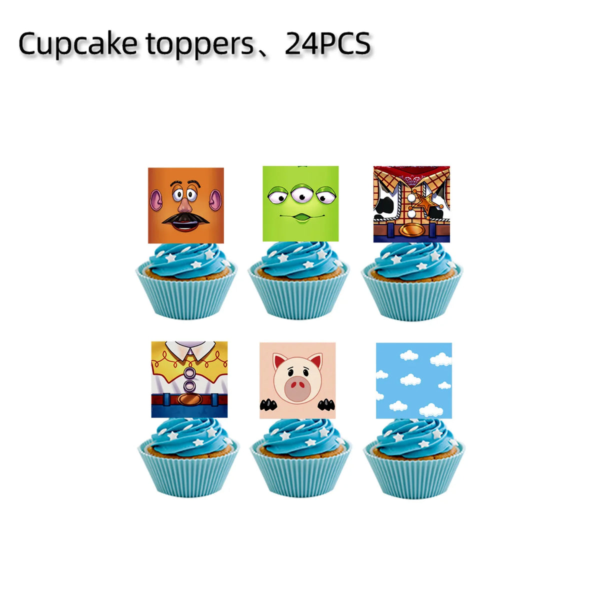 Multi-Character Cupcake Topper - Potato Alien Woody Buzz Hamm 24pcs