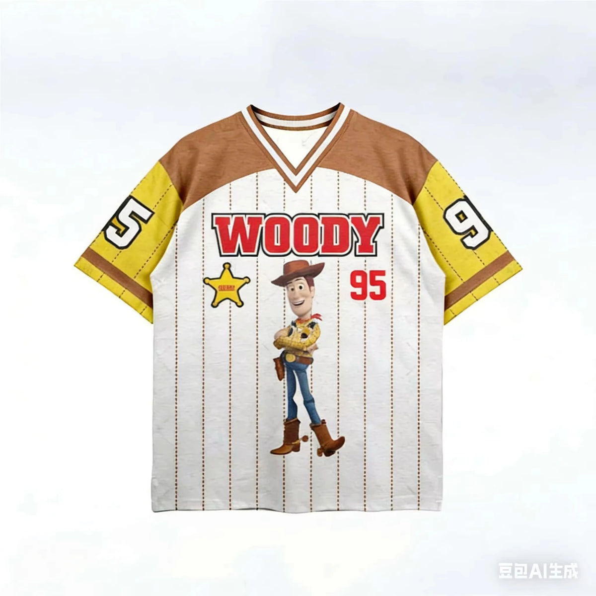 Woody T-Shirt – Braun gestreiftes Baseballtrikot Nr. 95