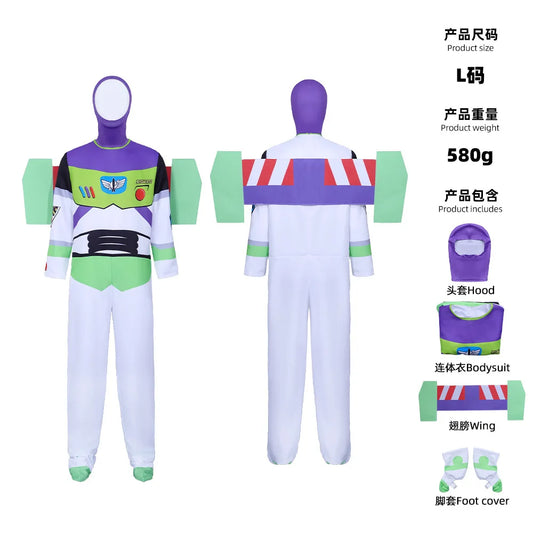 Buzz Lightyear Kostüm – Lila, gerader Bein Kapuzen-Flügel-Overall