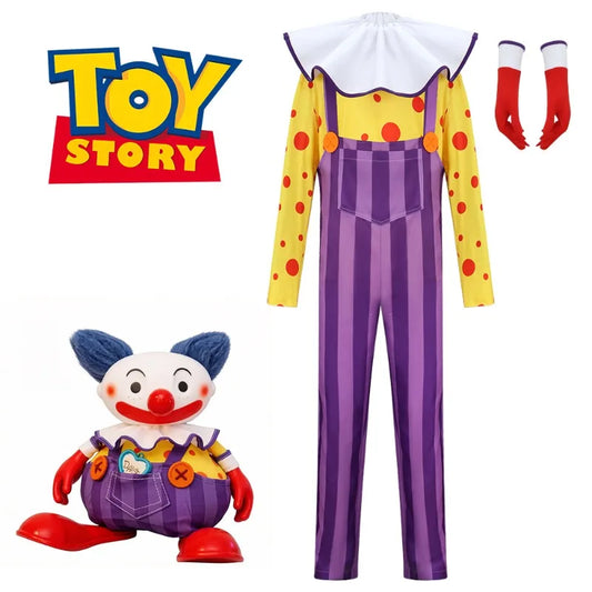 Chuckles-Kostüm – Lila gestreifter Clownkragen-Overalls