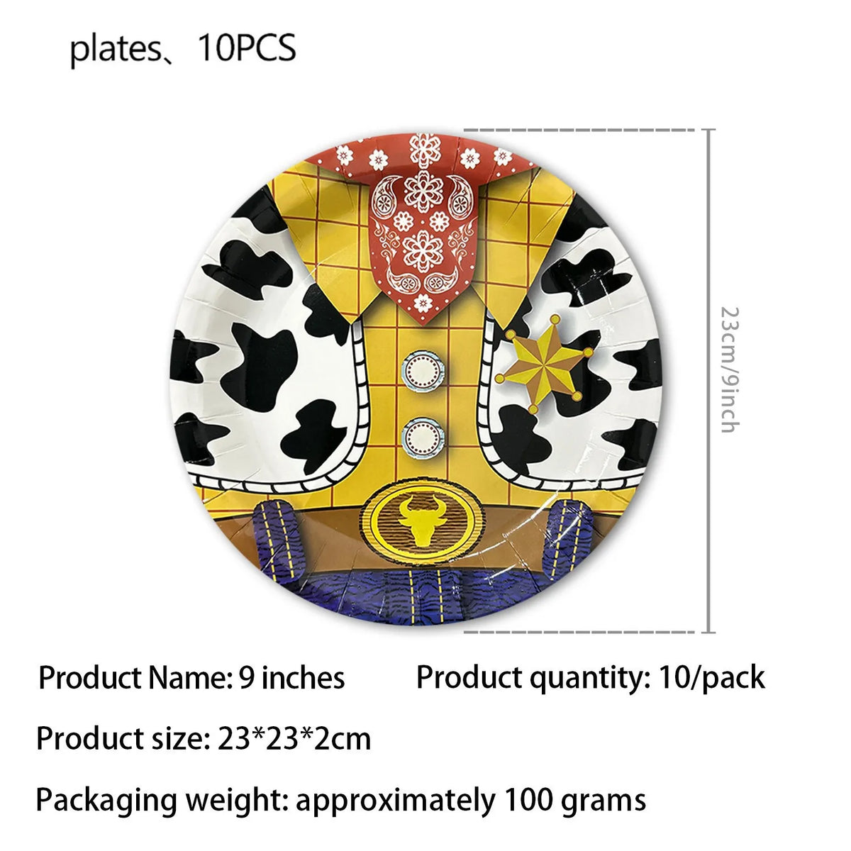 Piatto Woody - Gilet Mucca Bandana Rossa 9 Pollici 10pz