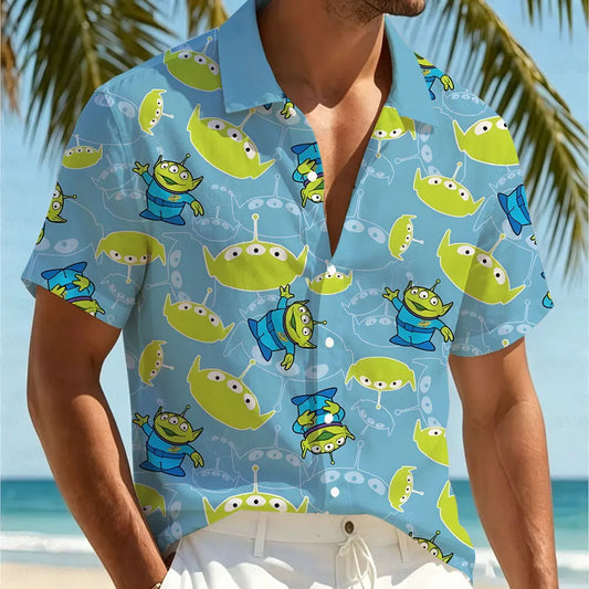Alien-Shirt – Himmelblau bedruckter Planeten-Raumanzug