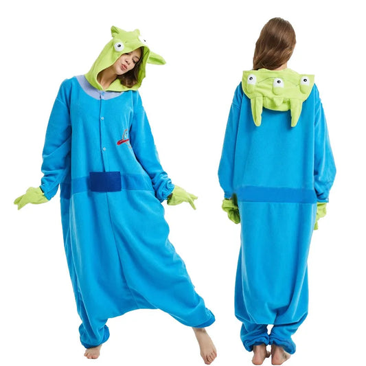 Alien-Kostüm – Fleece-Pyjama-Anzug mit drei Augen