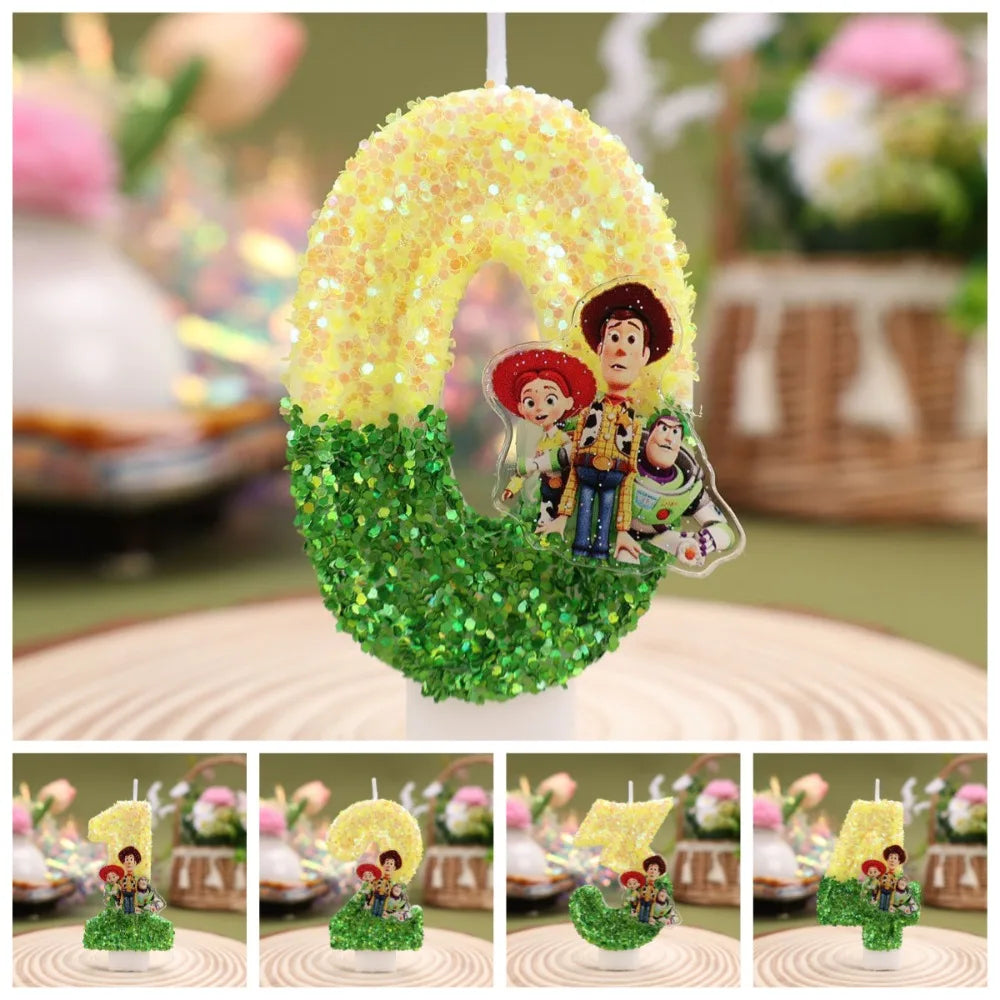 Toy Story Numer Świeca – brokat z naklejką Chudy Jessie Buzz, świece 0 do 9