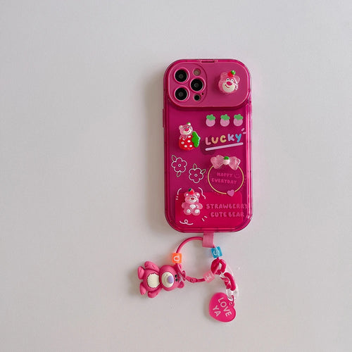 Coque Lotso - Charm 3D Ourson Fraise Fuchsia, Breloque Assortie