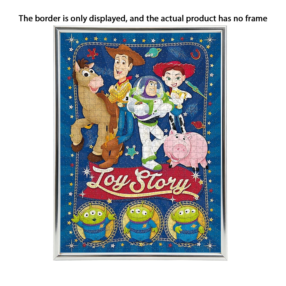 Toy Story Wooden Puzzle - Logo and Main Group, Retro Style Starry Space Background