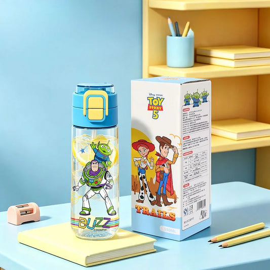 Buzz Lightyear Wasserflasche – Toy Story Anti-Leckflasche mit Strohhalm 550ml (Alien im Hintergrund)