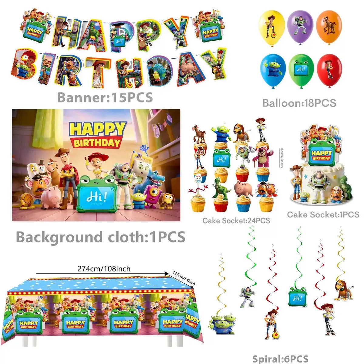 Kit de Décoration Anniversaire - Set B Toile de Fond, Banderole, Ballons, Toppers