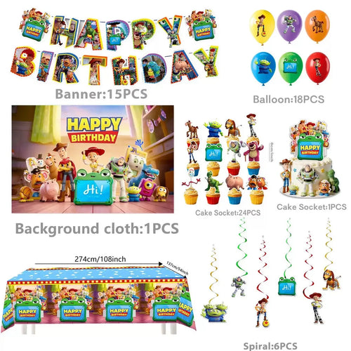 Kit de Décoration Anniversaire - Set B Toile de Fond, Banderole, Ballons, Toppers