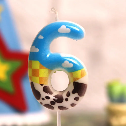 Bougie de Gâteau Toy Story - Chiffre 6 Motif Ciel et Vache