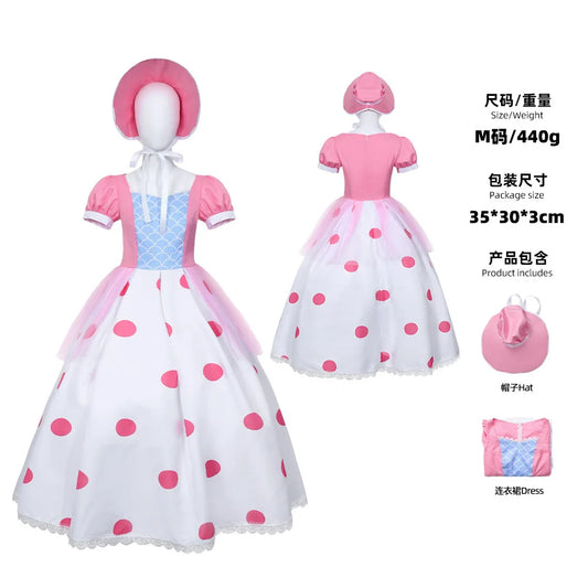 Kostüm Porzellinchen – Rosa gepunktetes Kleid mit passender Mütze
