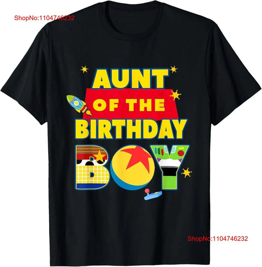 Toy Story T-Shirt – Text "Tante des Geburtstagskindes" Schwarzer Hintergrund