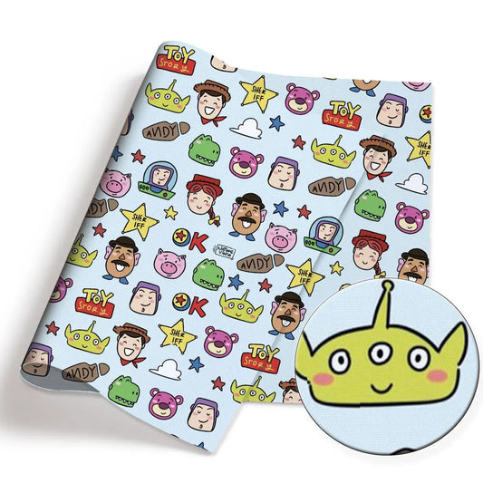 Toy Story Stoff – Patchwork-Porträts Vollstreifen hellblauer Hintergrund 140x50cm