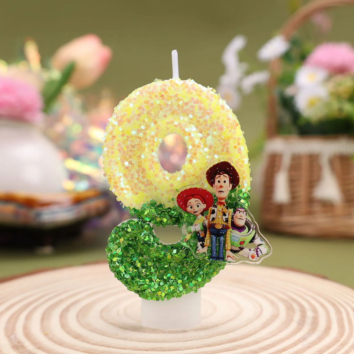 Toy Story Numer Świeca – brokat z naklejką Chudy Jessie Buzz, świece 0 do 9