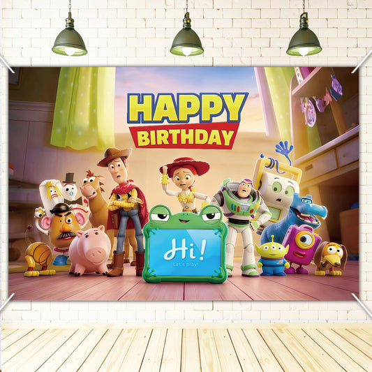 Toy Story und Seerosenblatt-Photobooth-Banner – Geburtstags-Text, vollständige Gruppenraum-Dekoration
