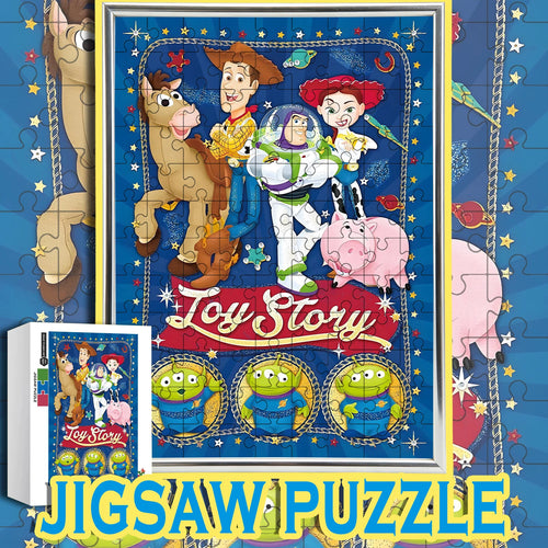 Toy Story Wooden Puzzle - Logo and Main Group, Retro Style Starry Space Background