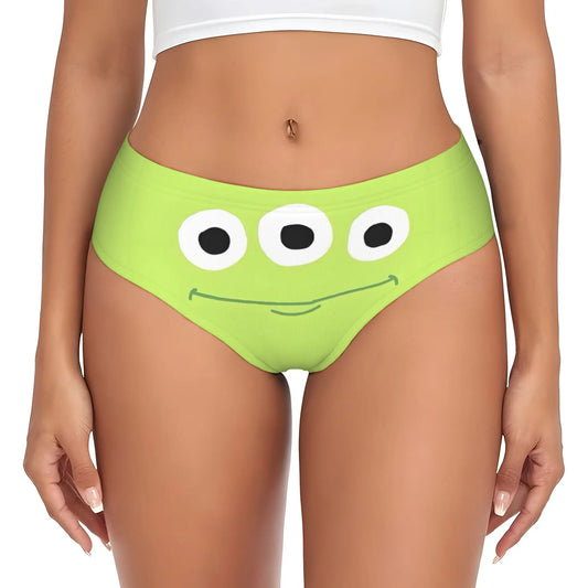 Alien Panties - Minimalistisch Gezicht met drie ogen, effen groene achtergrond (rekstof)