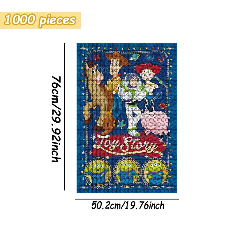 Toy Story Wooden Puzzle - Logo and Main Group, Retro Style Starry Space Background