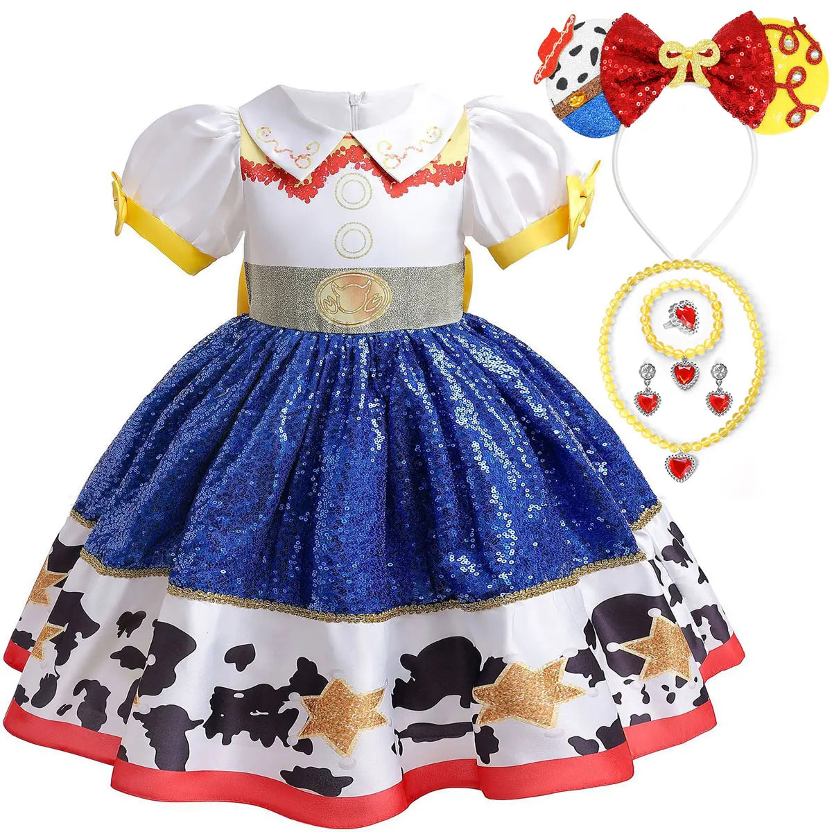 Disfraz de Jessie - Conjunto Vestido Joyas Collar Pulsera Corazón