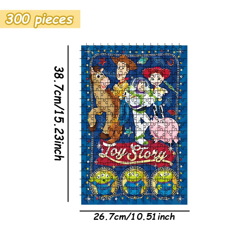 Toy Story Wooden Puzzle - Logo and Main Group, Retro Style Starry Space Background