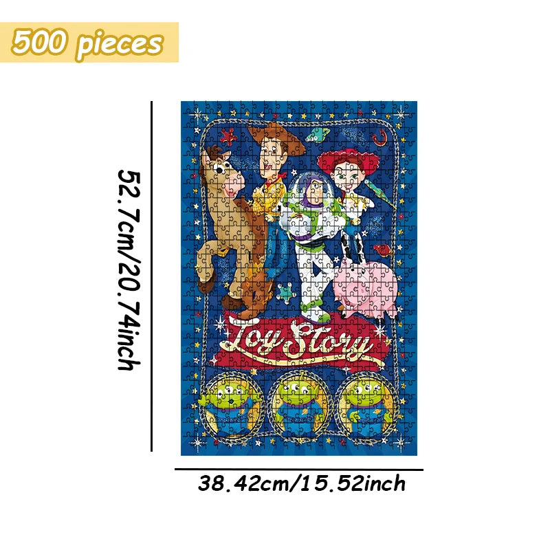 Toy Story Wooden Puzzle - Logo and Main Group, Retro Style Starry Space Background