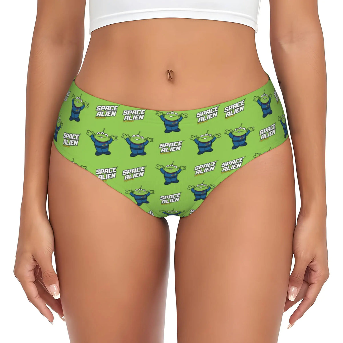 Alien Panties – grüner Hintergrund, Space Alien Repeat Logo (Stretch-Stoff)
