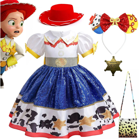 Jessie-Kostüm – Bühnenbild: Kleid, Hut, Stirnband, Ohren, Sterntasche