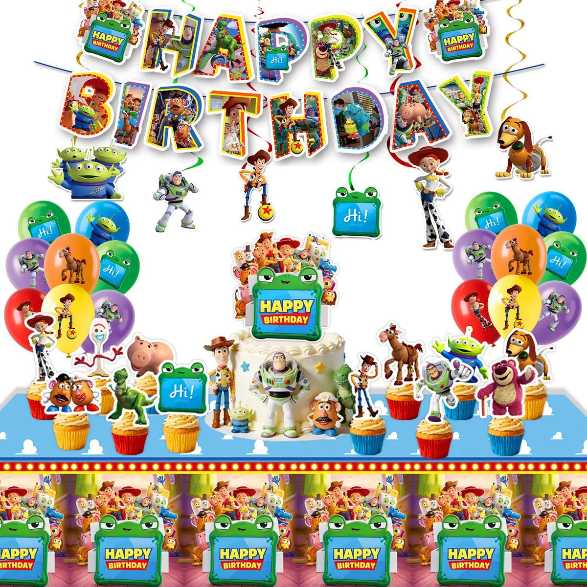 Kit Decoración Cumpleaños Toy Story 5 y Lilypad - Pancarta, Globos, Adornos para Tartas