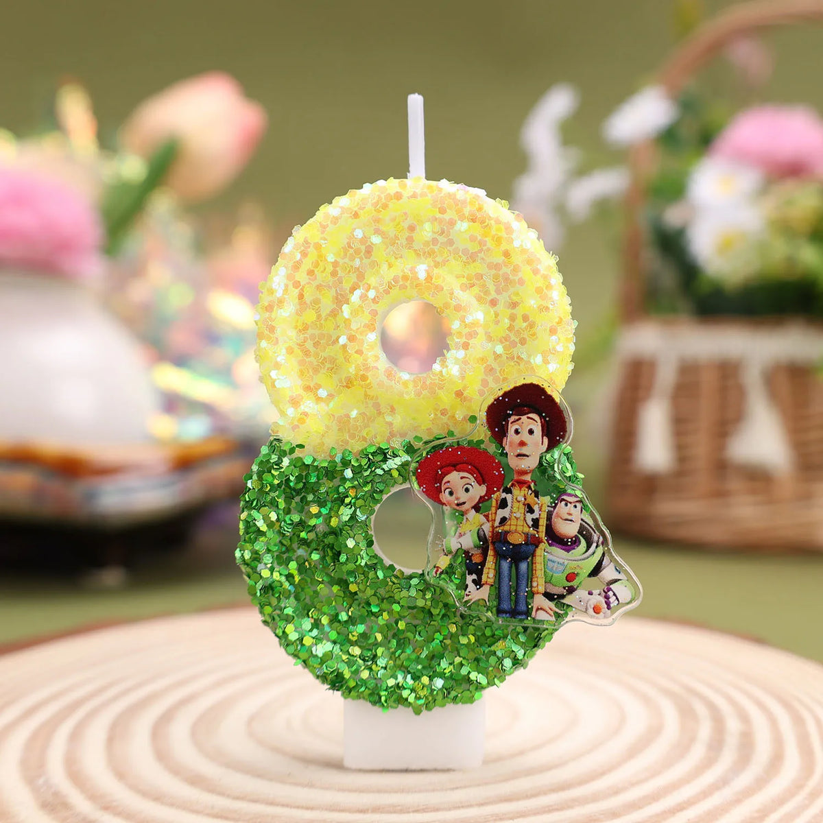 Toy Story Numer Świeca – brokat z naklejką Chudy Jessie Buzz, świece 0 do 9