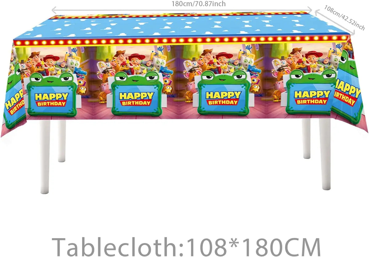 Toy Story tafelkleed - verjaardag, complete groep met leliepad