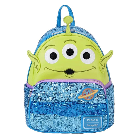 Alien-Rucksack – Gesicht: Drei Augen Blauer Glitzer