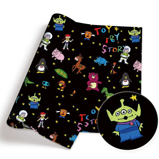 Toy Story Stoff – Patchwork, Vollstreifen mit schwarzem Hintergrund 140x50cm