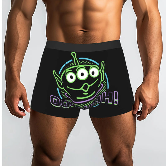 Alien-Boxershorts – schwarzer Neon-Hintergrund, oooooohhh Text