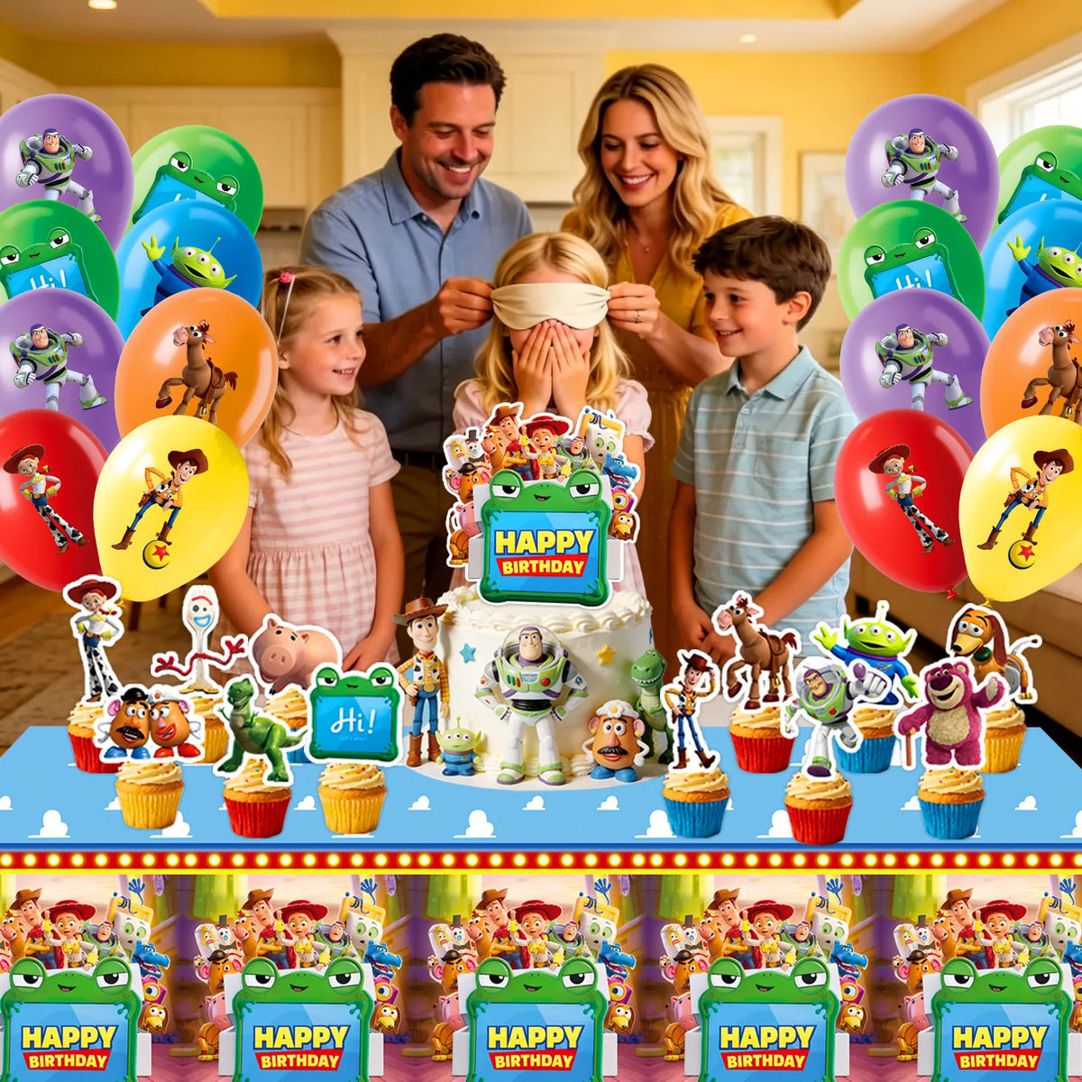 Kit Decoración Cumpleaños Toy Story 5 y Lilypad - Pancarta, Globos, Adornos para Tartas