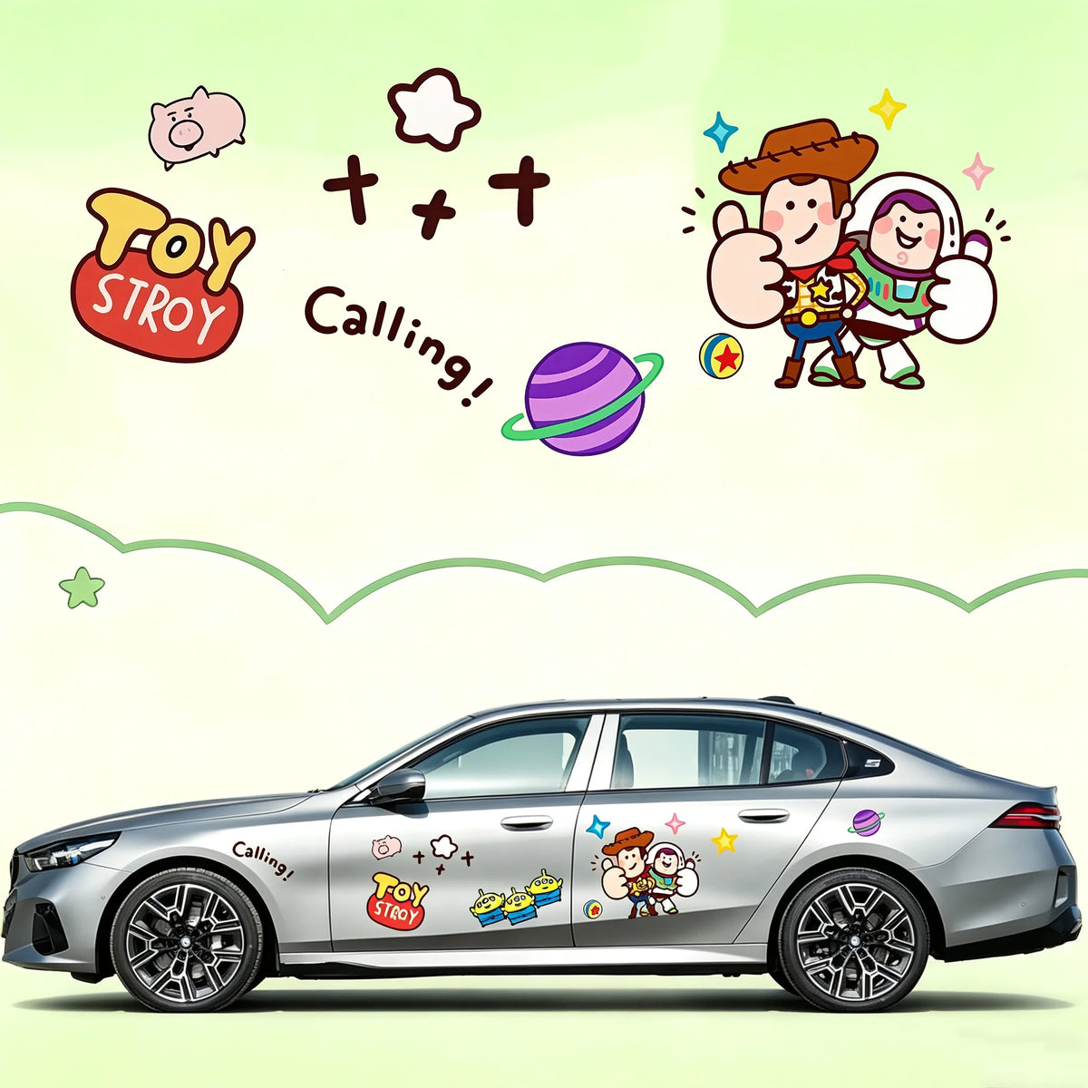 Toy Story Car Accessory - BMW Woody and Buzz Decal (Design A)