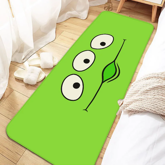 Alien Rug – minimalistisches Gesicht mit limettengrünem Hintergrund