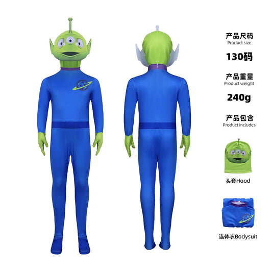 Alien-Kostüm – Blauer Jumpsuit mit drei Augen Hoodie für Kinder