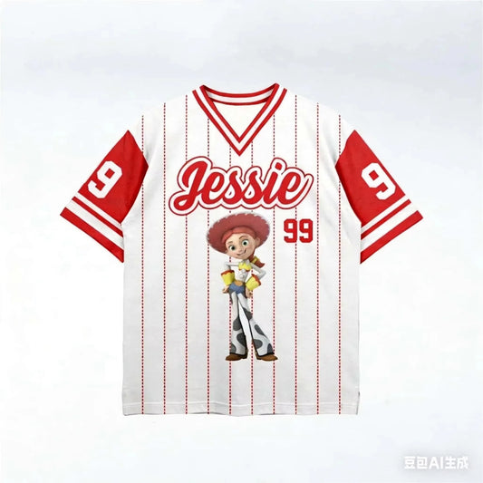 Jessie T-Shirt – Rot gestreiftes Baseballtrikot Nr. 99